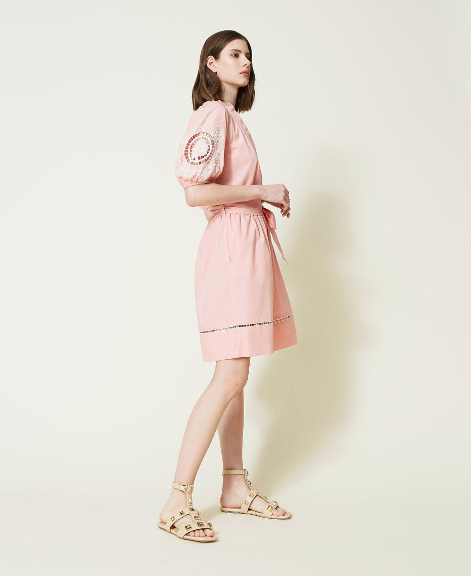 Muslin dress with handmade embroidery "Peach Cream” Pink Woman 221TP2601-01