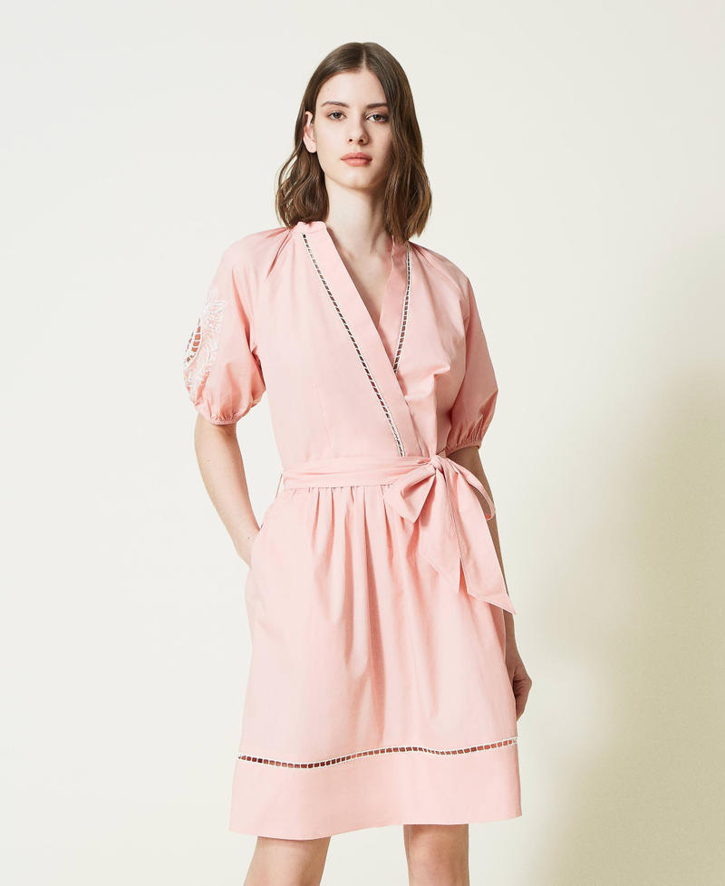 Muslin dress with handmade embroidery "Peach Cream” Pink Woman 221TP2601-02
