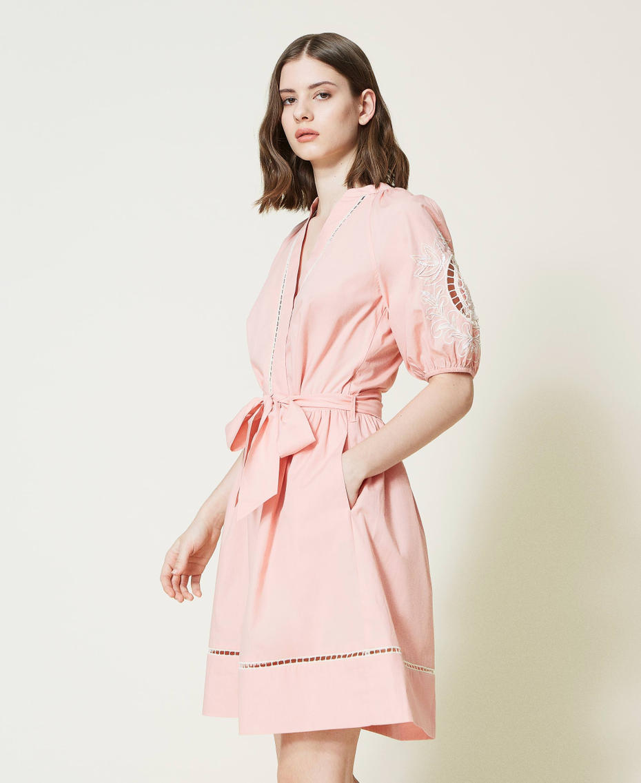 Muslin dress with handmade embroidery "Peach Cream” Pink Woman 221TP2601-04