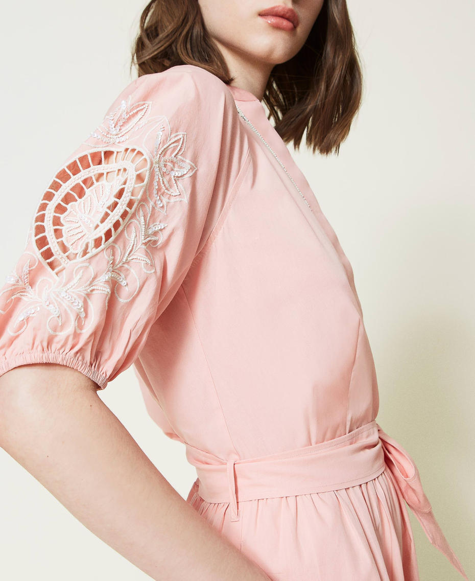 Muslin dress with handmade embroidery "Peach Cream” Pink Woman 221TP2601-05