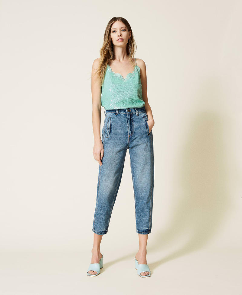 Jeans with green cast wash "Mid Denim" Blue Woman 221TP2641-01