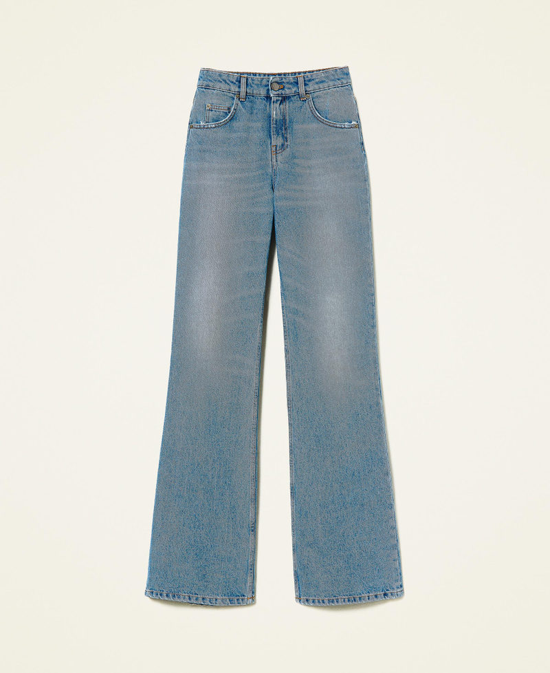 High waist flared jeans with green cast wash