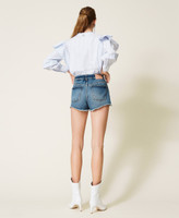 Wide Leg Mid Length Womens Shorts - Medium Wash