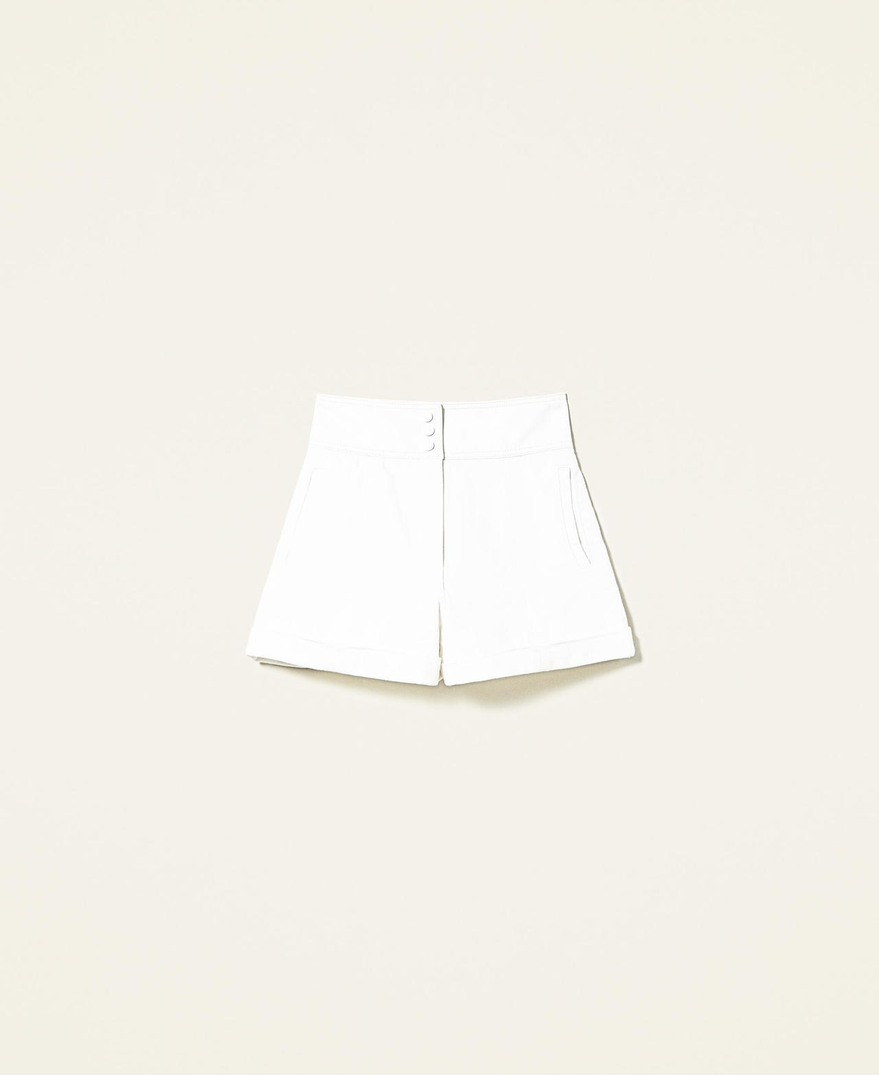 High-Waist-Shorts aus Bull-Denim Weiß Schnee Frau 221TP264B-0S