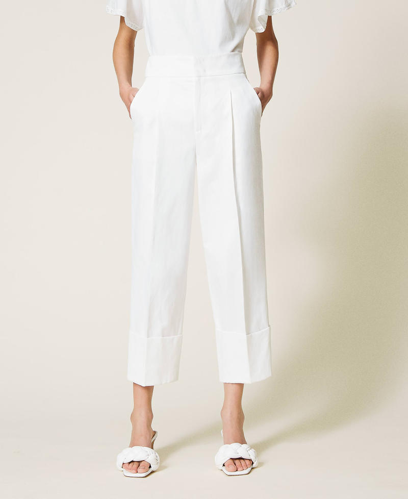 Pantaloni cropped in raso opaco Bianco Neve Donna 221TP2650-02