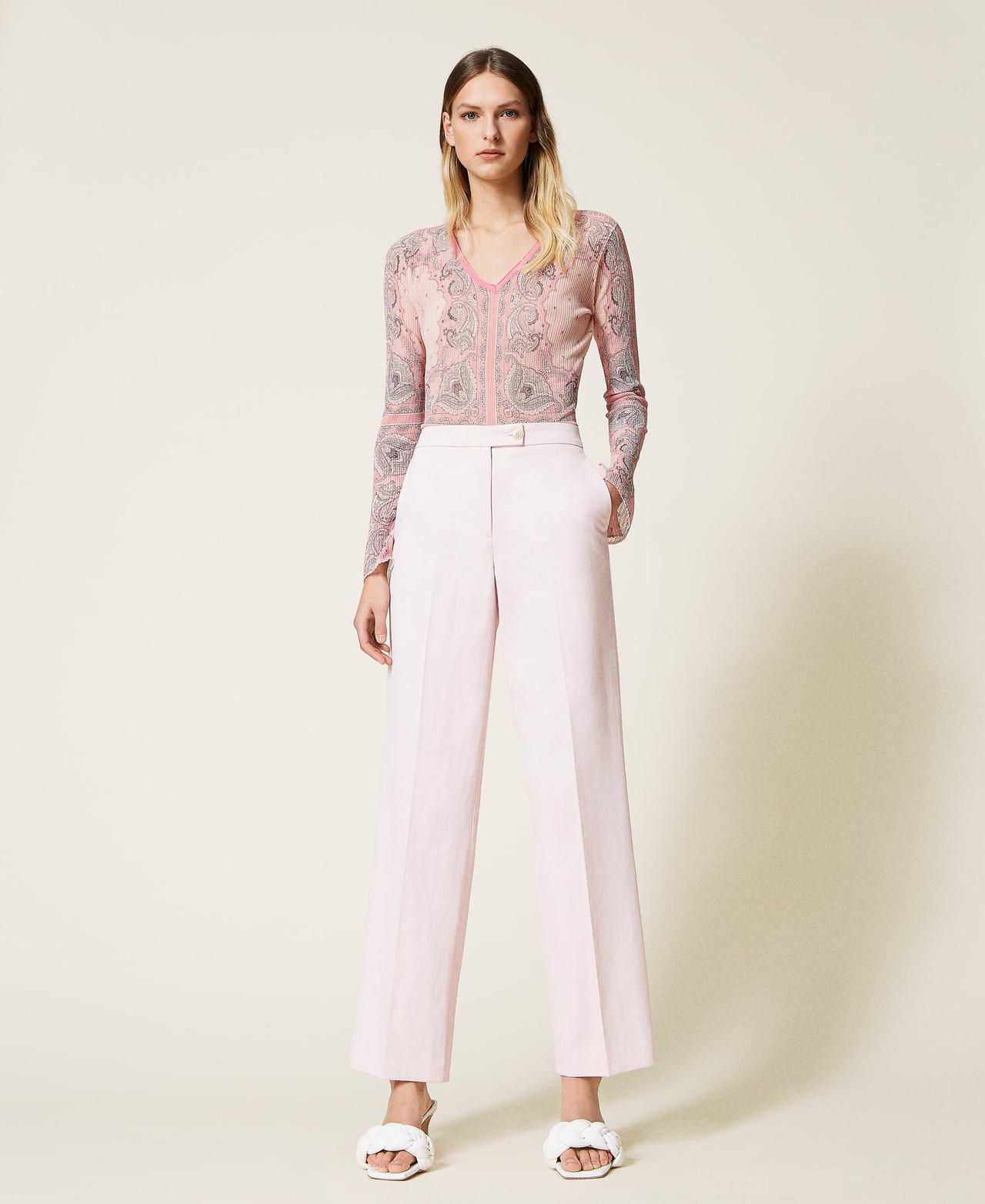 Pantalon en satin opaque Rose Craie Femme 221TP2653-02