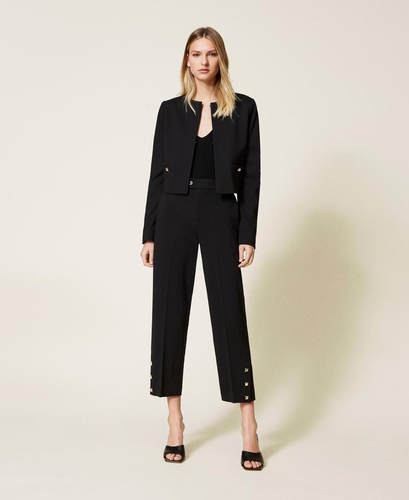 Cropped trousers with studs Black Woman 221TP2662-02