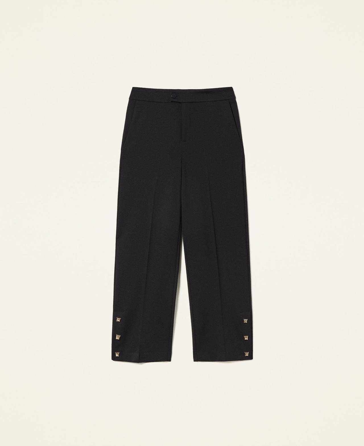 Cropped trousers with studs Black Woman 221TP2662-0S