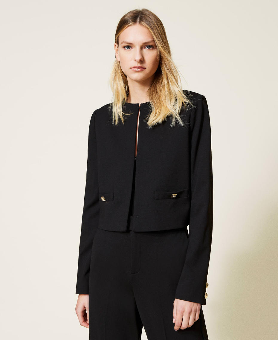 Mandarin collar jacket with studs