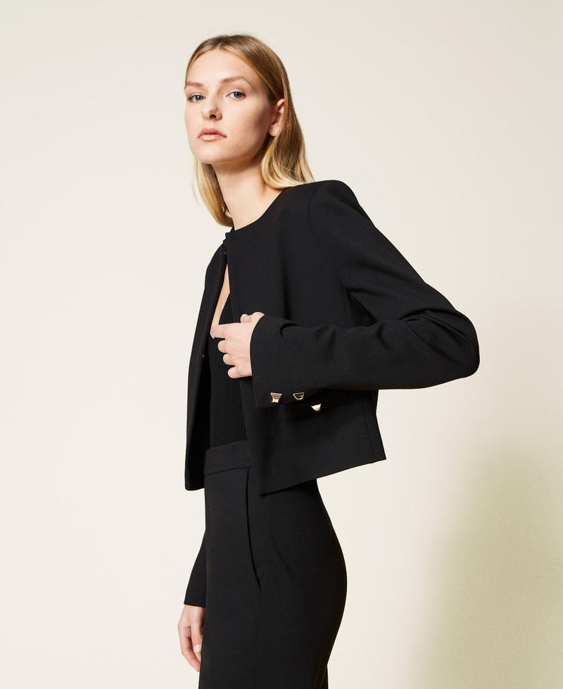 Mandarin collar jacket with studs