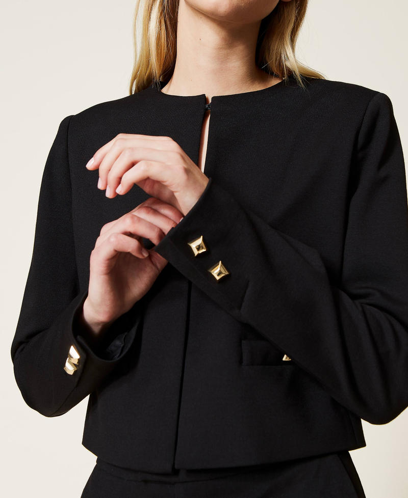 Mandarin collar jacket with studs
