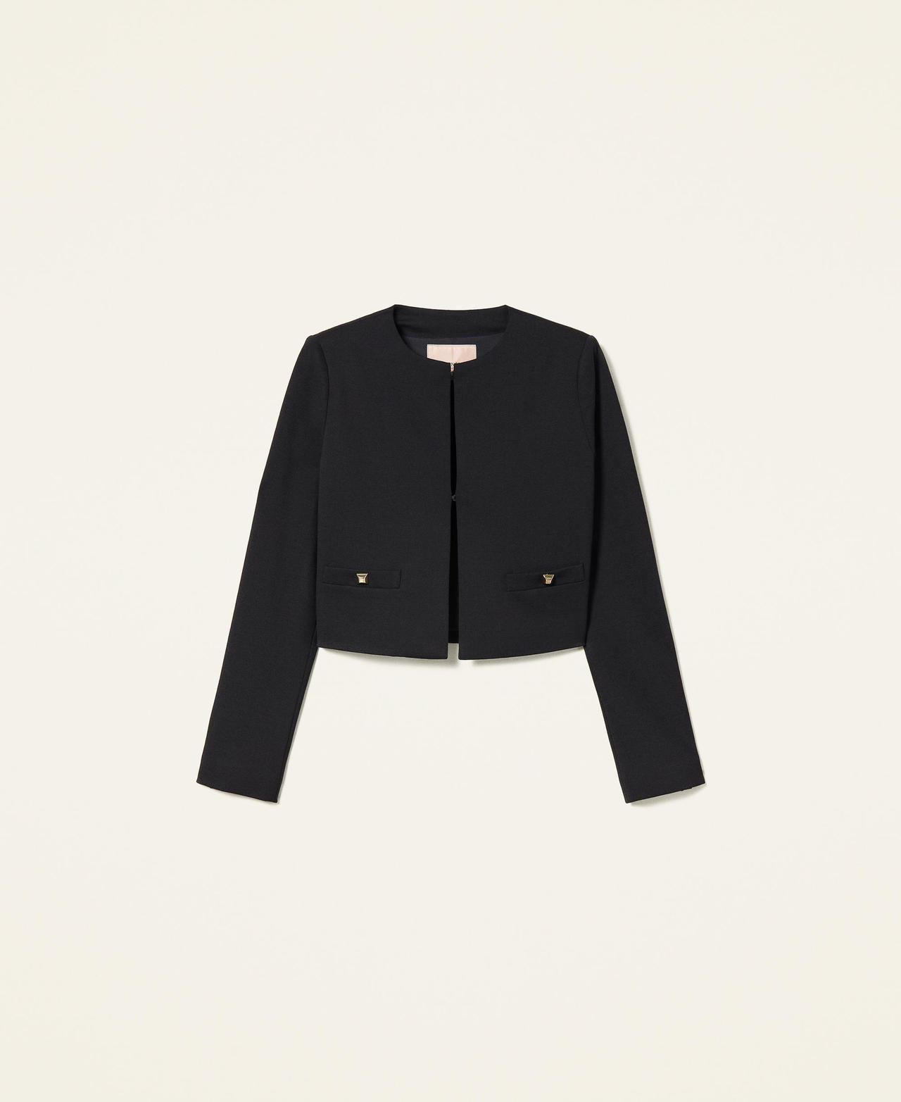 Mandarin collar jacket with studs