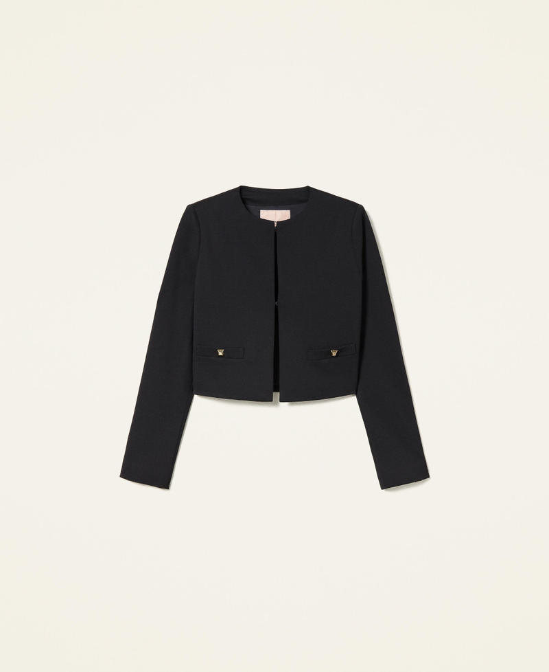 Mandarin collar jacket with studs
