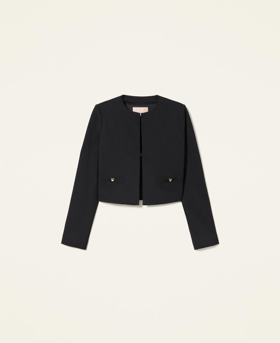 Mandarin collar jacket with studs