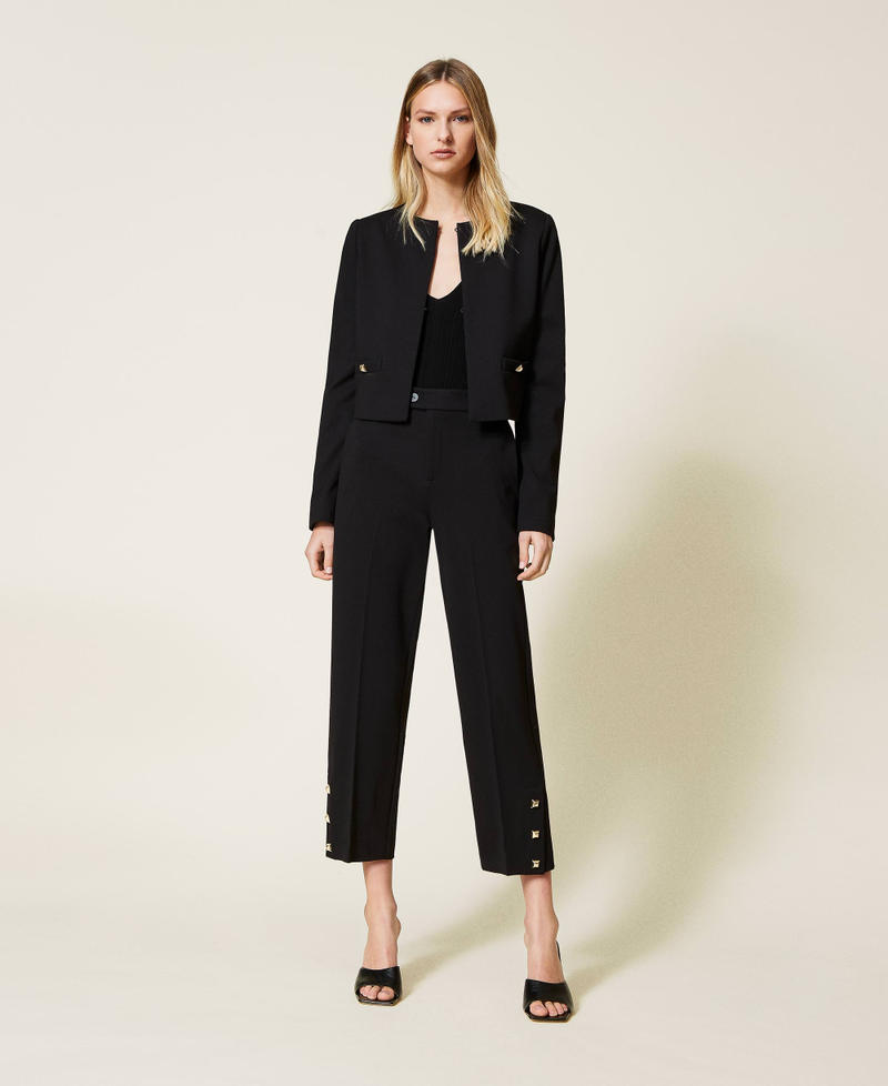 Mandarin collar jacket with studs