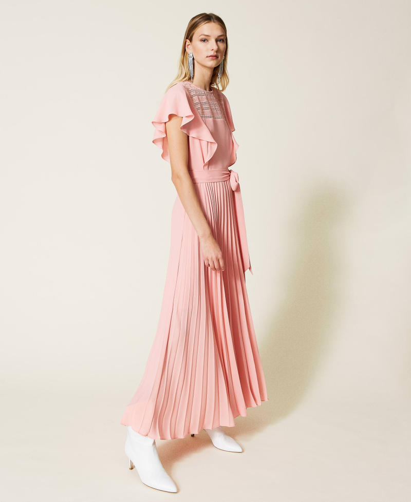 Длинное платье с плиссировкой и кружевом Розовый "Персиковый кремовый" женщина 221TP2670-03
