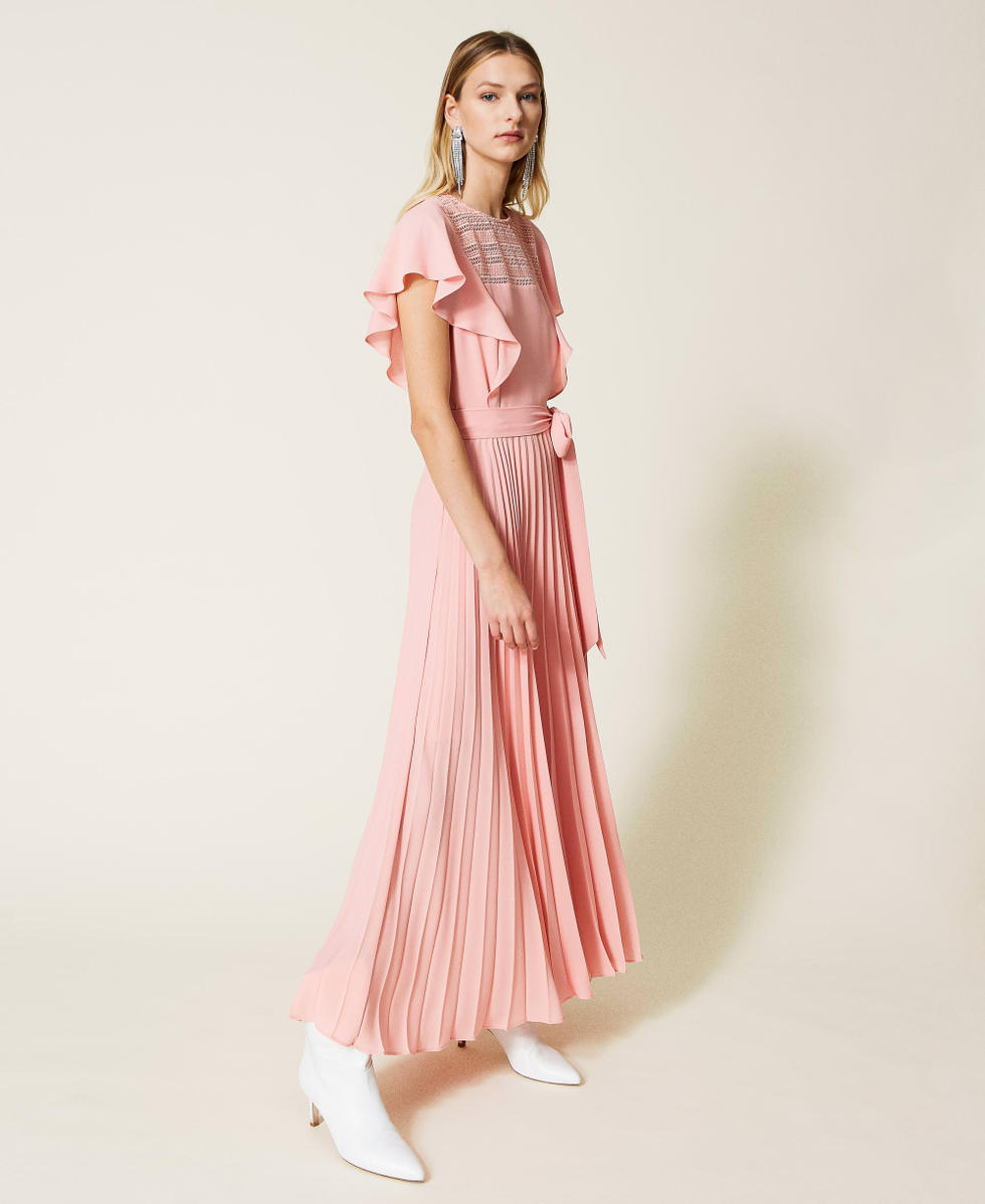Maxikleid mit Spitze und Plissee