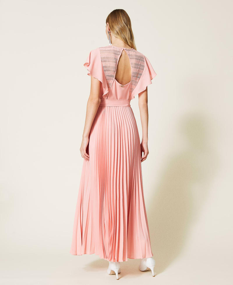 Длинное платье с плиссировкой и кружевом Розовый "Персиковый кремовый" женщина 221TP2670-04