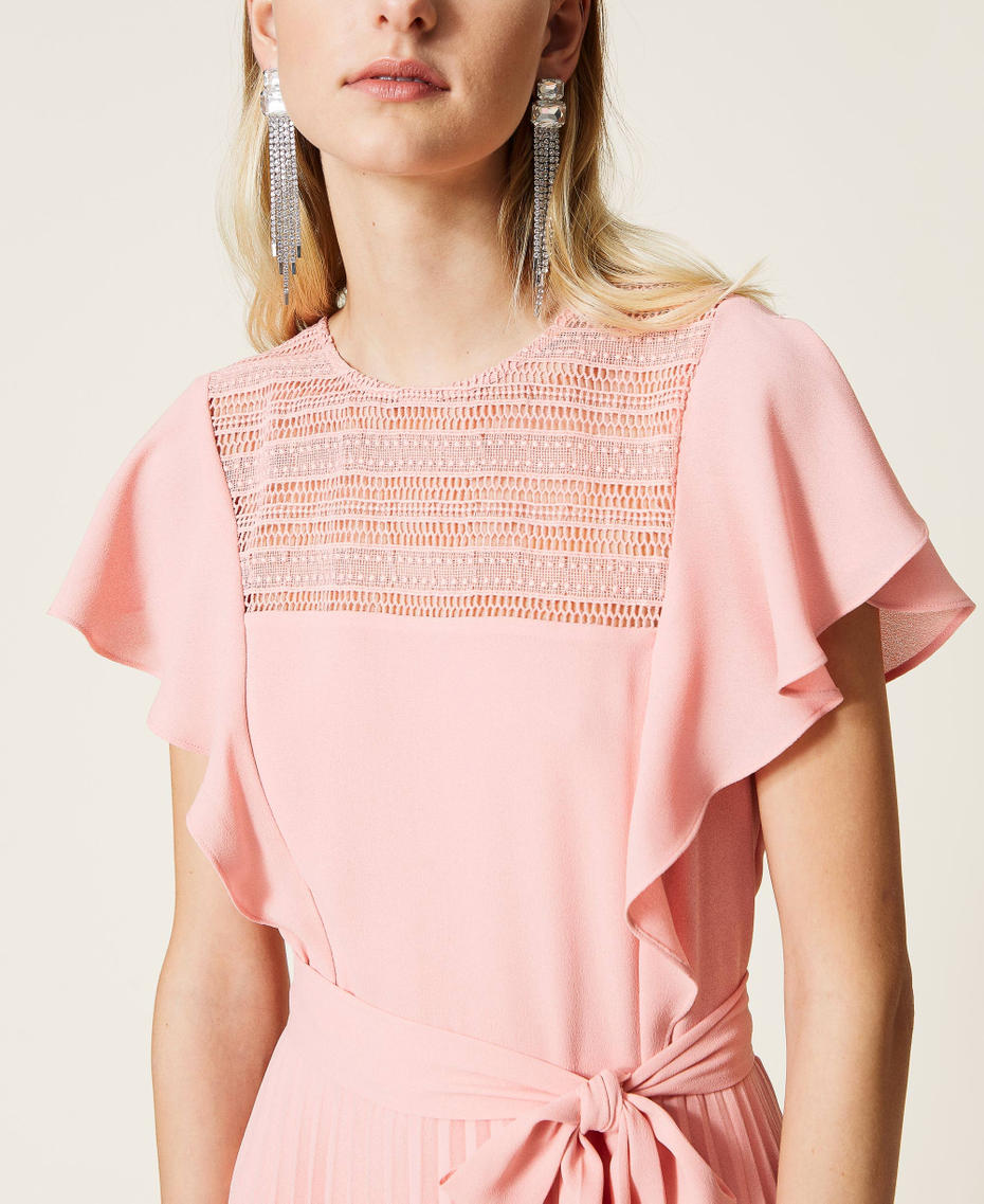 Длинное платье с плиссировкой и кружевом Розовый "Персиковый кремовый" женщина 221TP2670-05