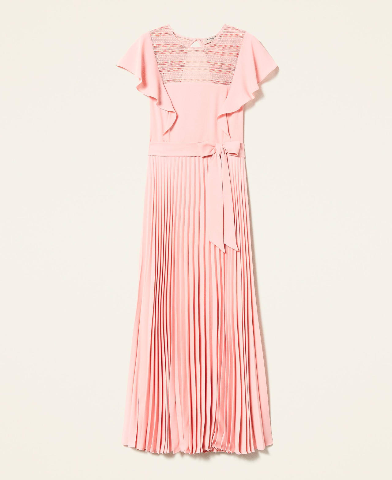 Длинное платье с плиссировкой и кружевом Розовый "Персиковый кремовый" женщина 221TP2670-0S