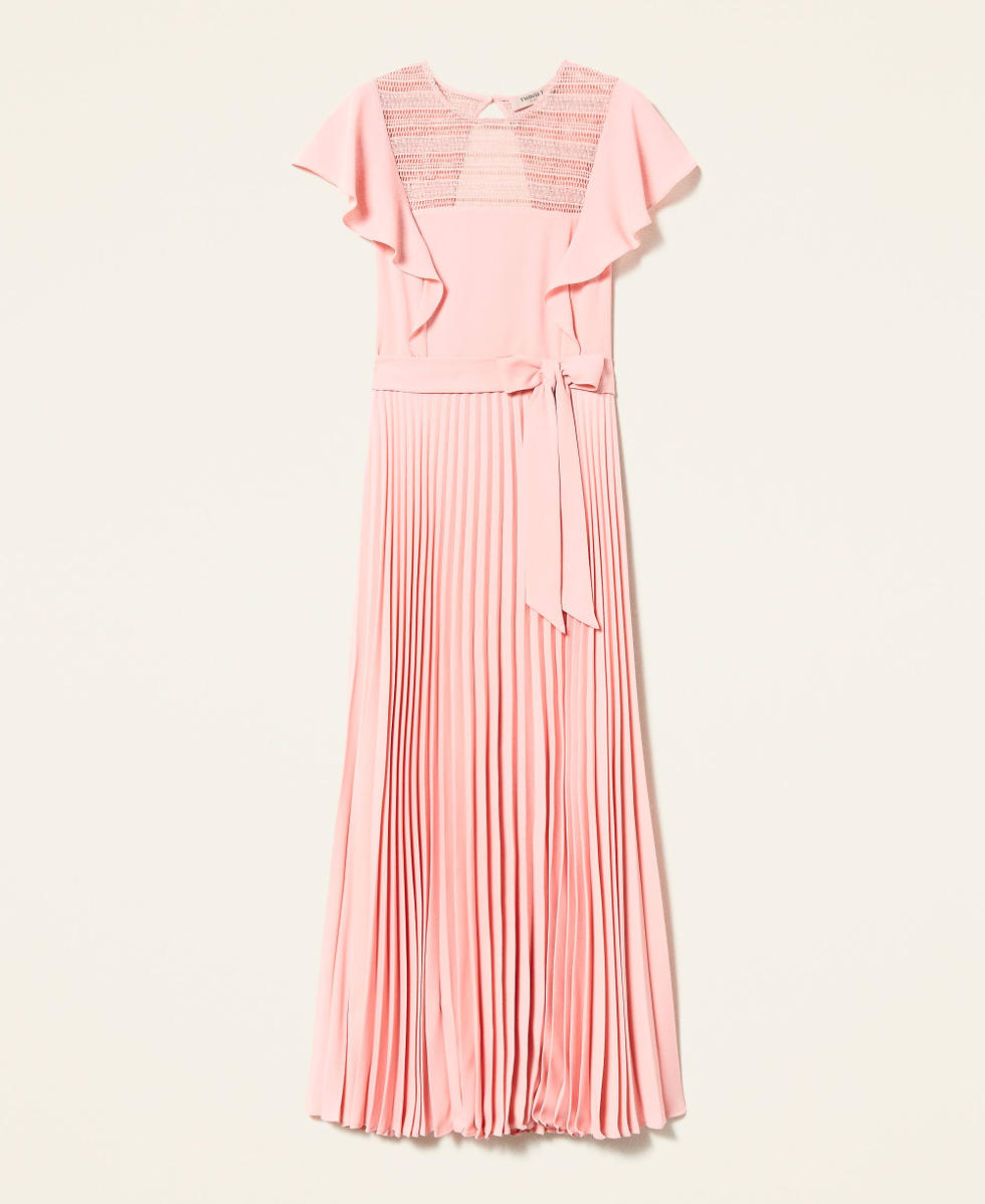 Maxikleid mit Spitze und Plissee