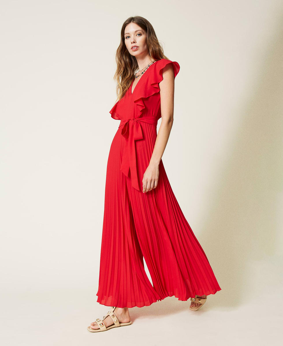 Long jumpsuit with pleats Woman, Pink | TWINSET Milano