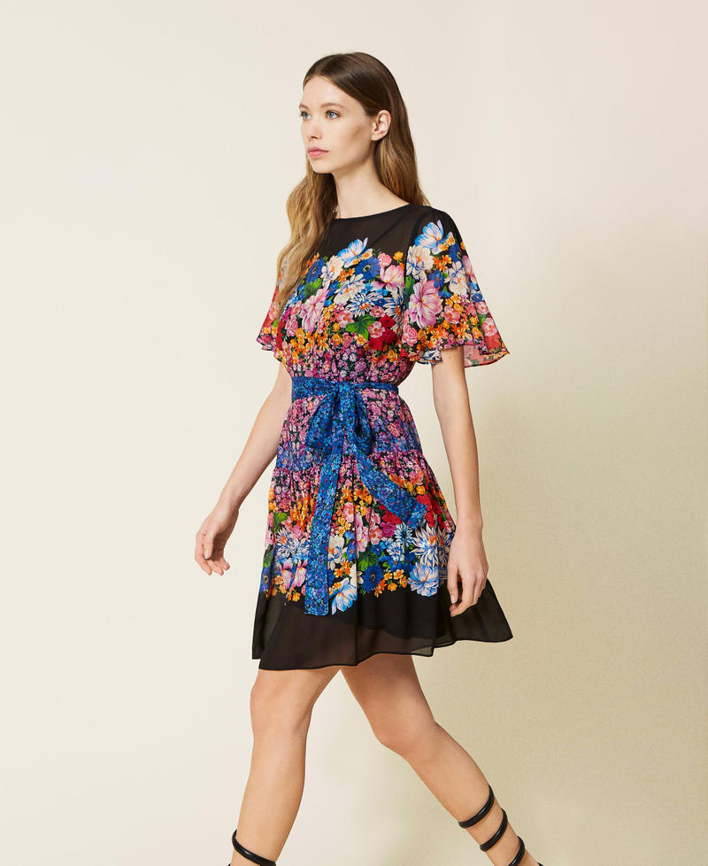 Kleid aus Georgette mit Blumendessin Multiblumenprint Frau 221TP268C-01