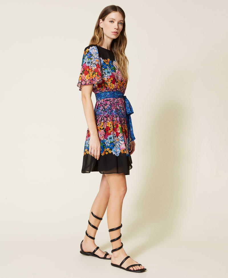 Kleid aus Georgette mit Blumendessin Multiblumenprint Frau 221TP268C-03