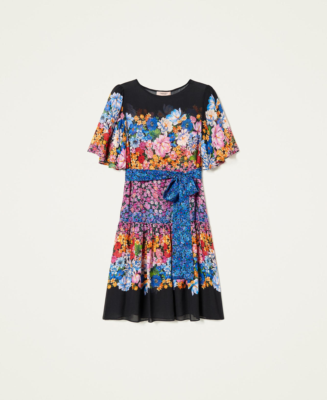 Kleid aus Georgette mit Blumendessin Multiblumenprint Frau 221TP268C-0S