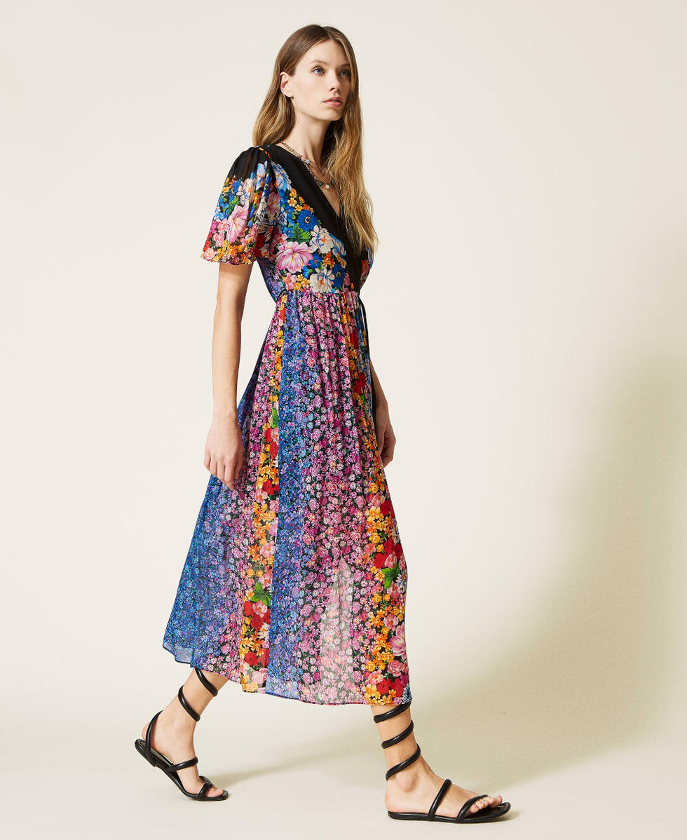 Vestido cruzado de georgette con flores Mujer, | TWINSET