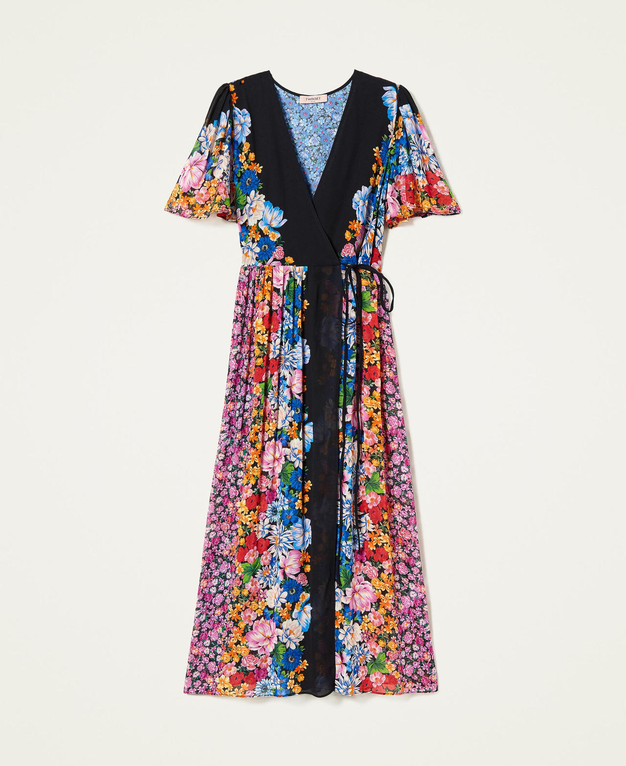Floral georgette wrap-around dress Multifloral Print Woman 221TP268D-0S
