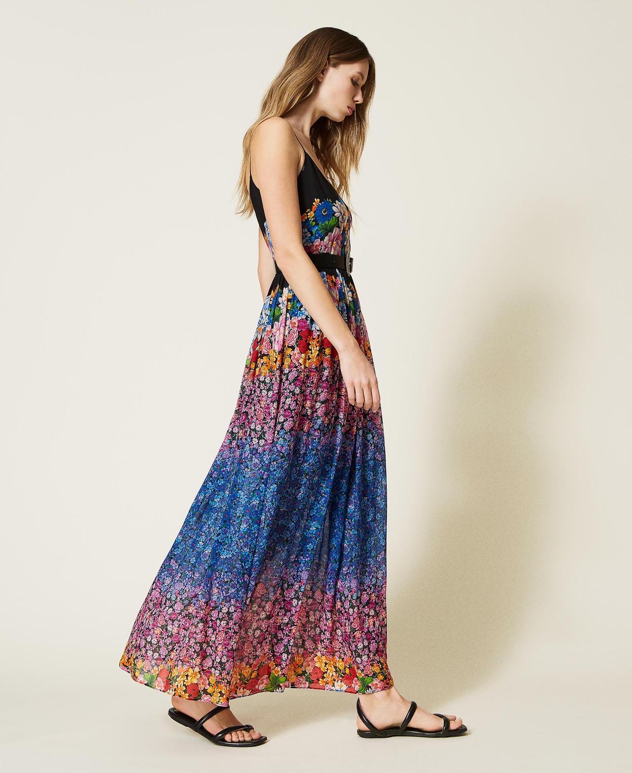 Floral georgette long dress Multifloral Print Woman 221TP268E-02