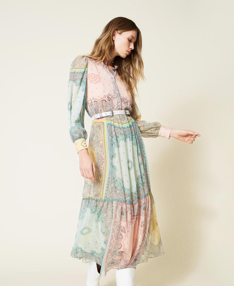 Long dress with patchwork bandanna print Pastels Bandanna Print Woman 221TP2701-01