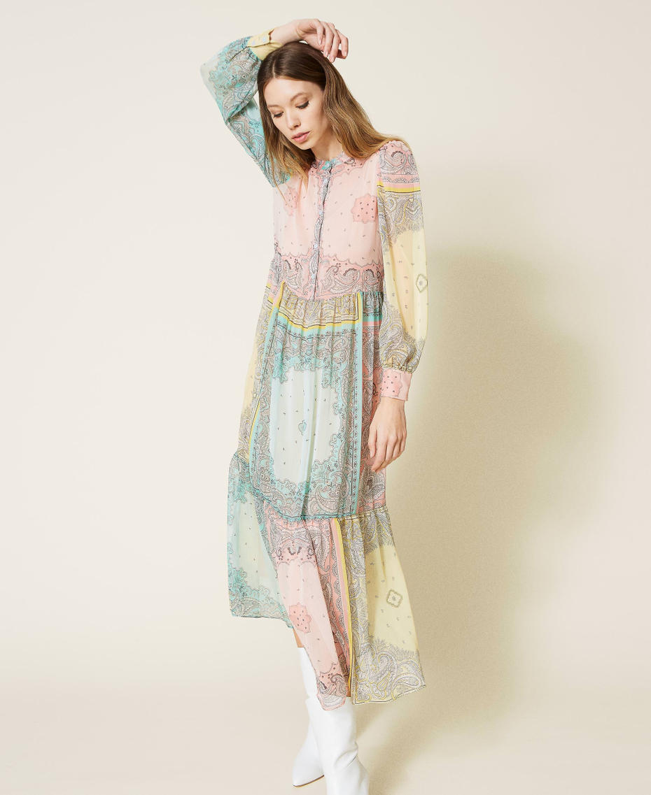 Long dress with patchwork bandanna print Pastels Bandanna Print Woman 221TP2701-04