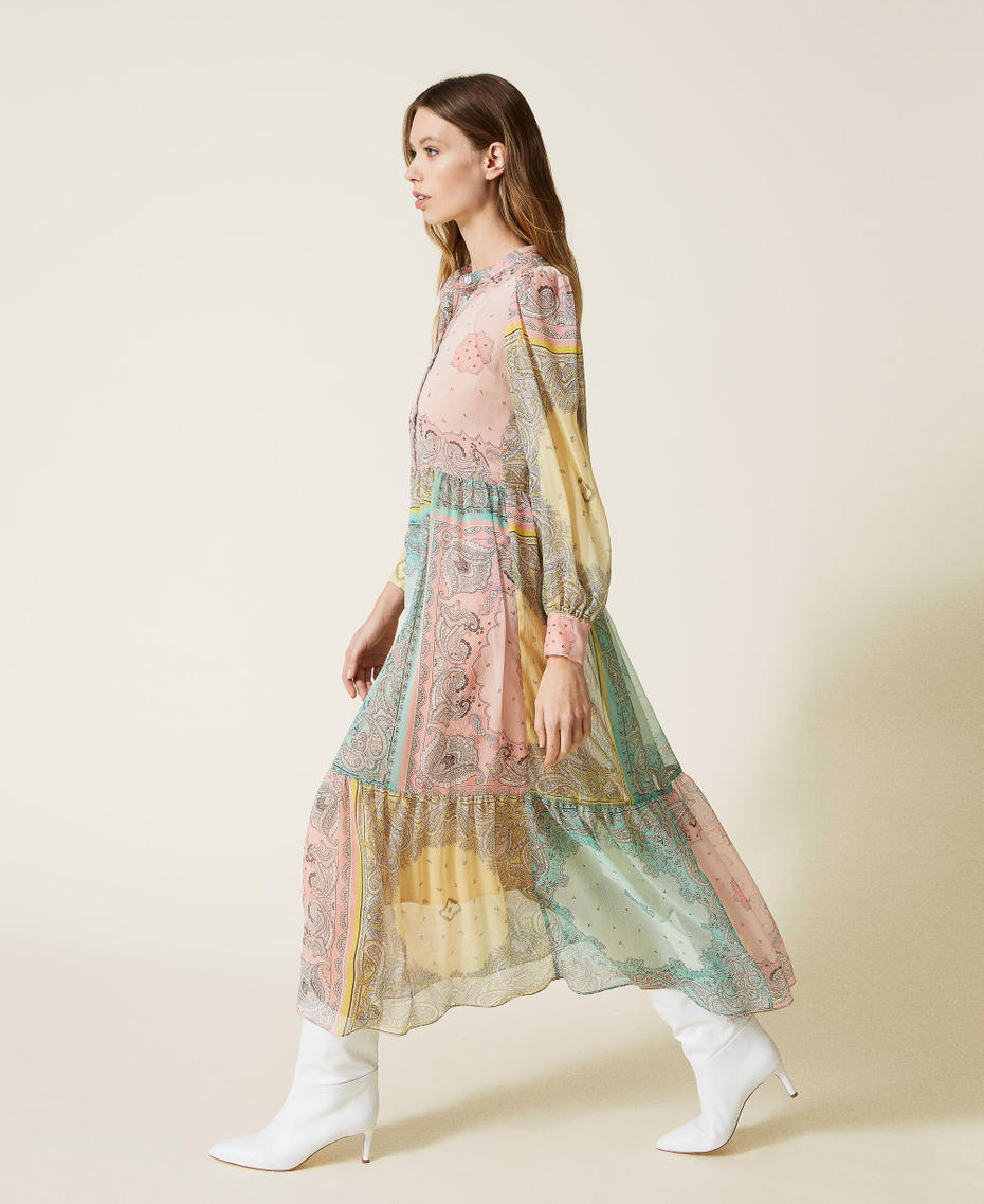 Long dress with patchwork bandanna print Pastels Bandanna Print Woman 221TP2701-05