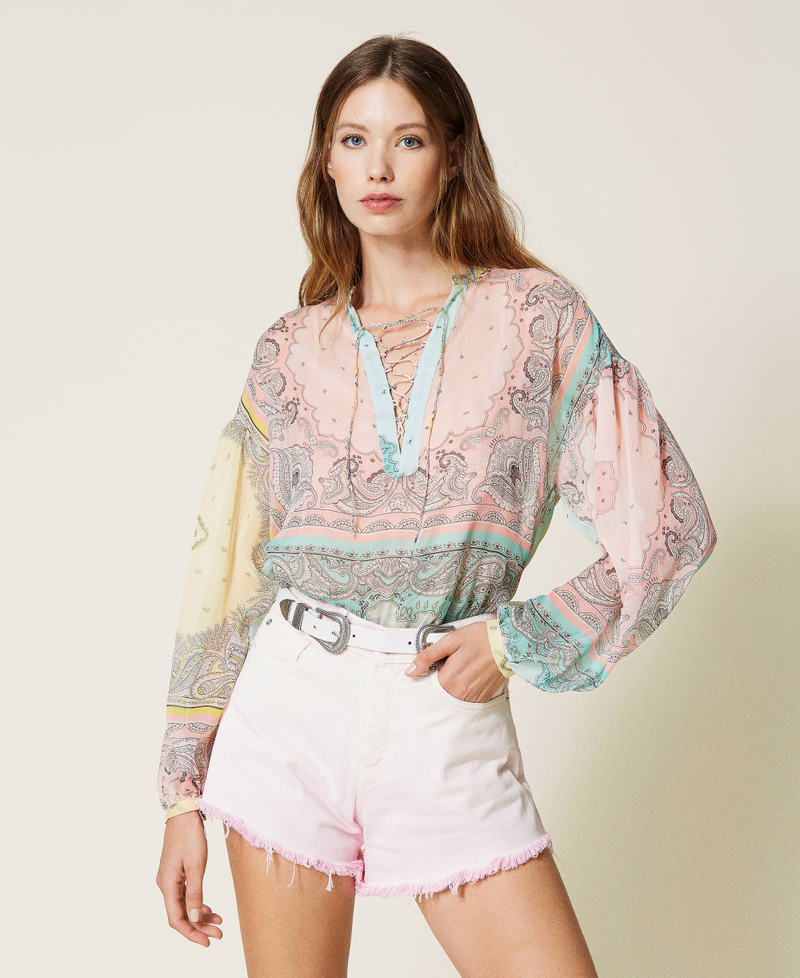 Blouse with patchwork bandanna print