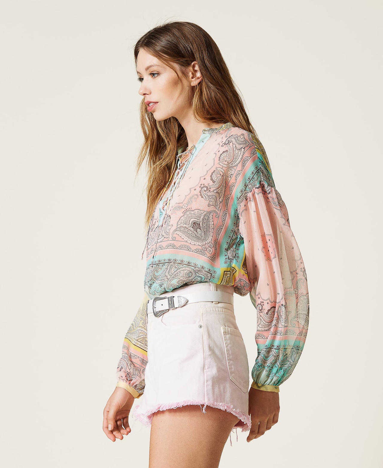 Blouse with patchwork bandanna print