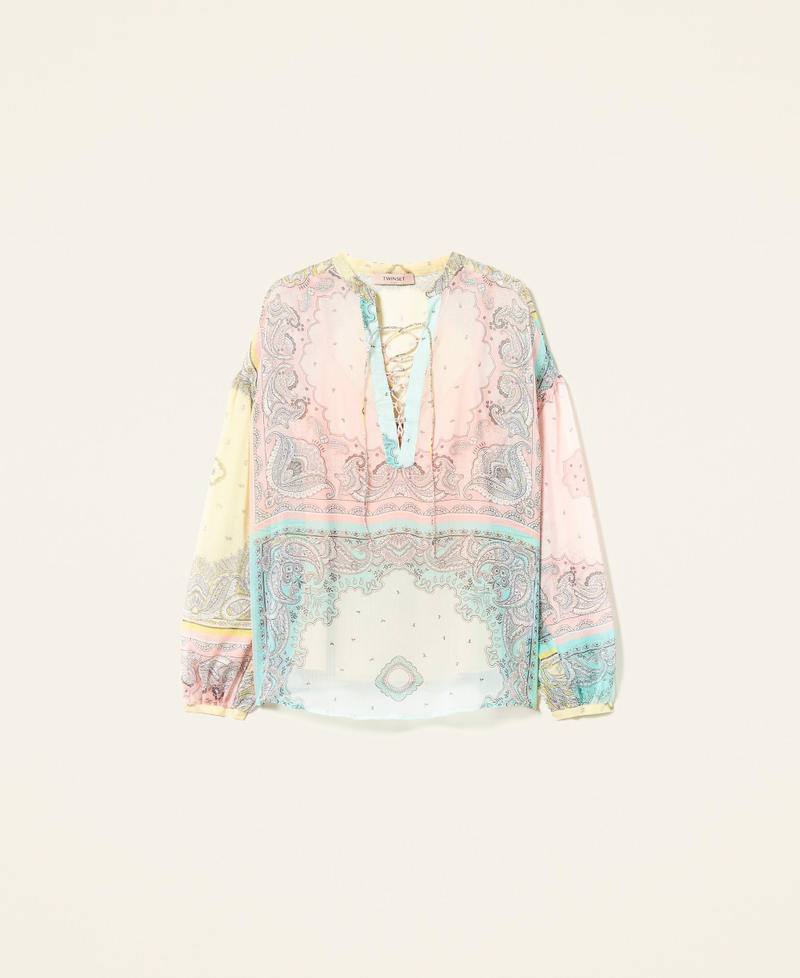 Blouse with patchwork bandanna print