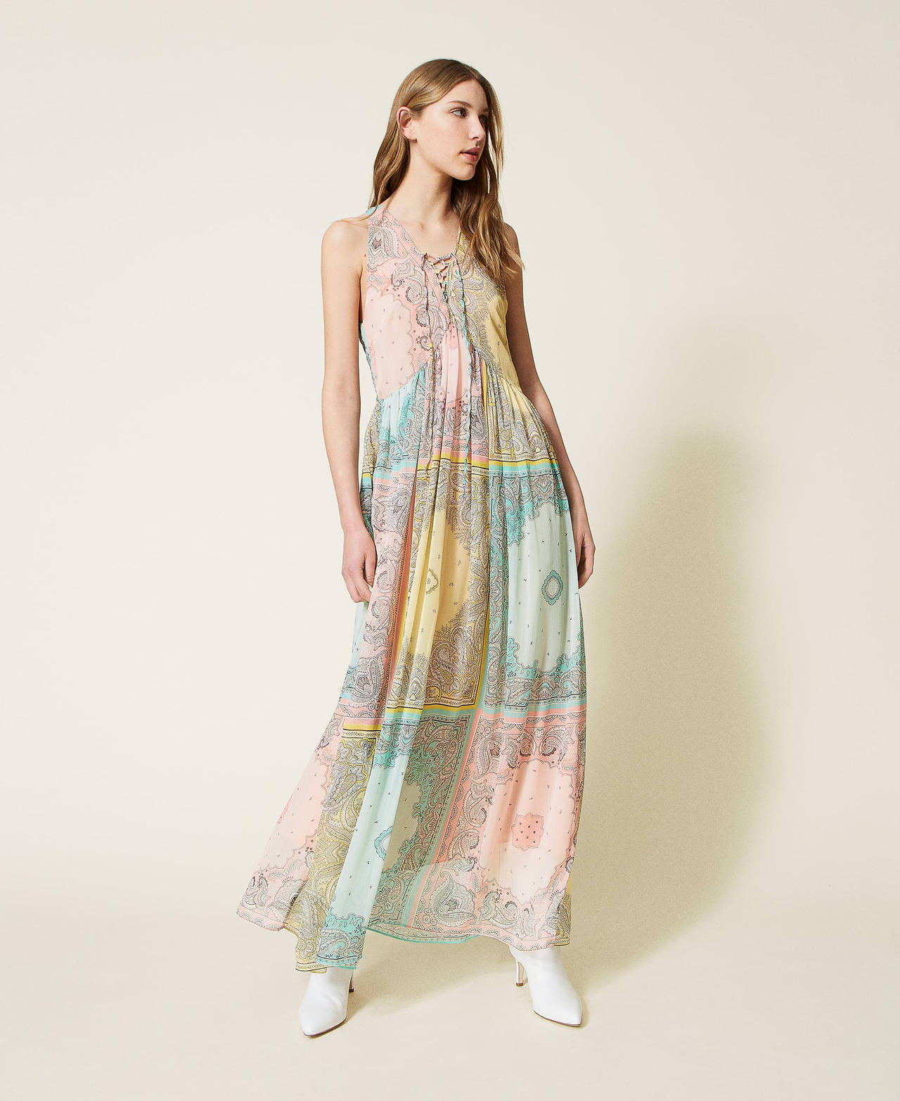 Long dress with patchwork bandanna print Woman, Patterned | TWINSET Milano