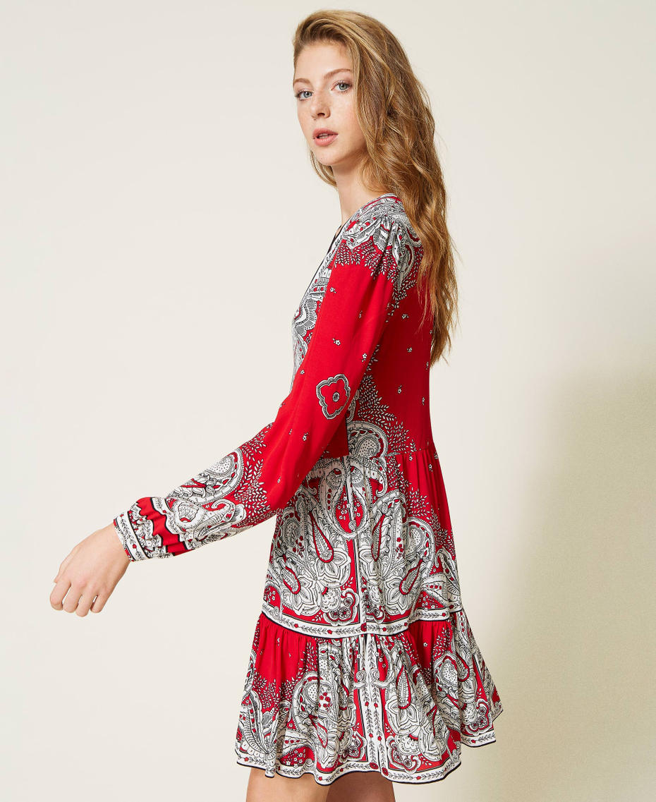 Short dress with bandanna print "Fire Red" Large Bandanna Print / Snow Woman 221TP270A-03