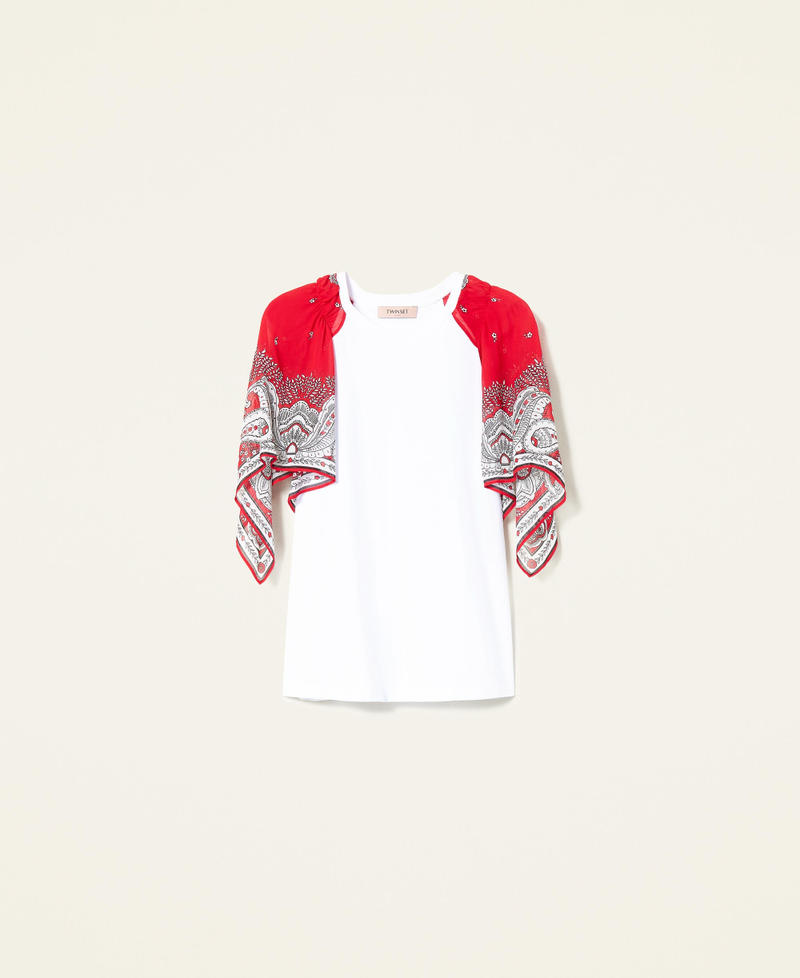 T-Shirt mit Bandana-Ärmeln Optisches Weiß / Bandanaprint groß „Fire Red“-Rot Frau 221TP270B-0S