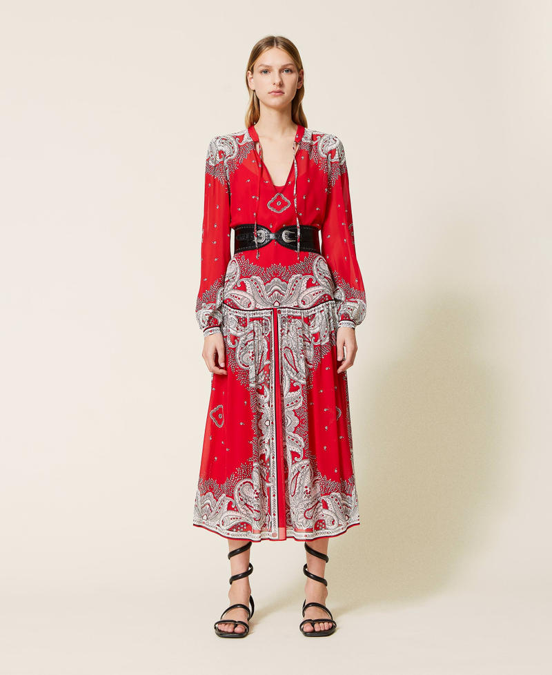 Long dress with bandanna print "Fire Red" Large Bandanna Print / Snow Woman 221TP270F-01