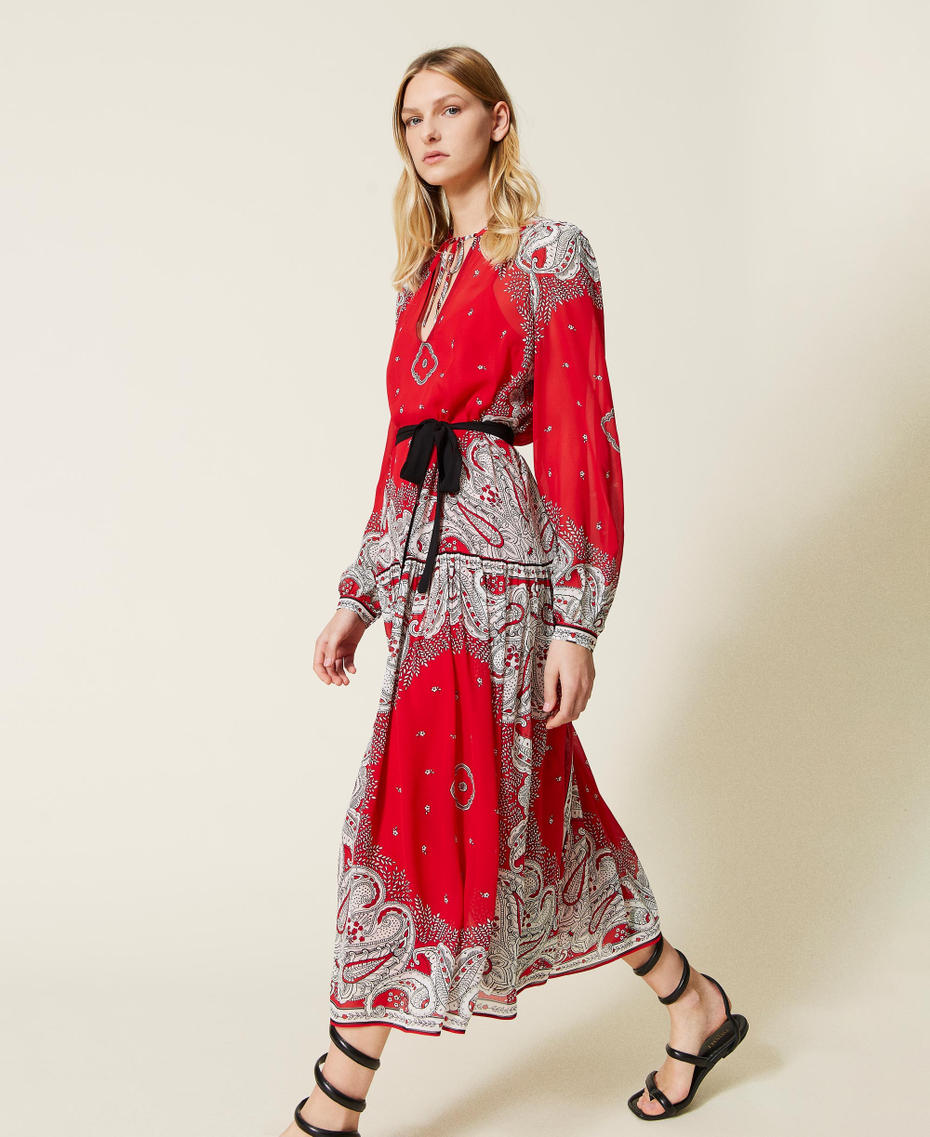 Long dress with bandanna print "Fire Red" Large Bandanna Print / Snow Woman 221TP270F-03