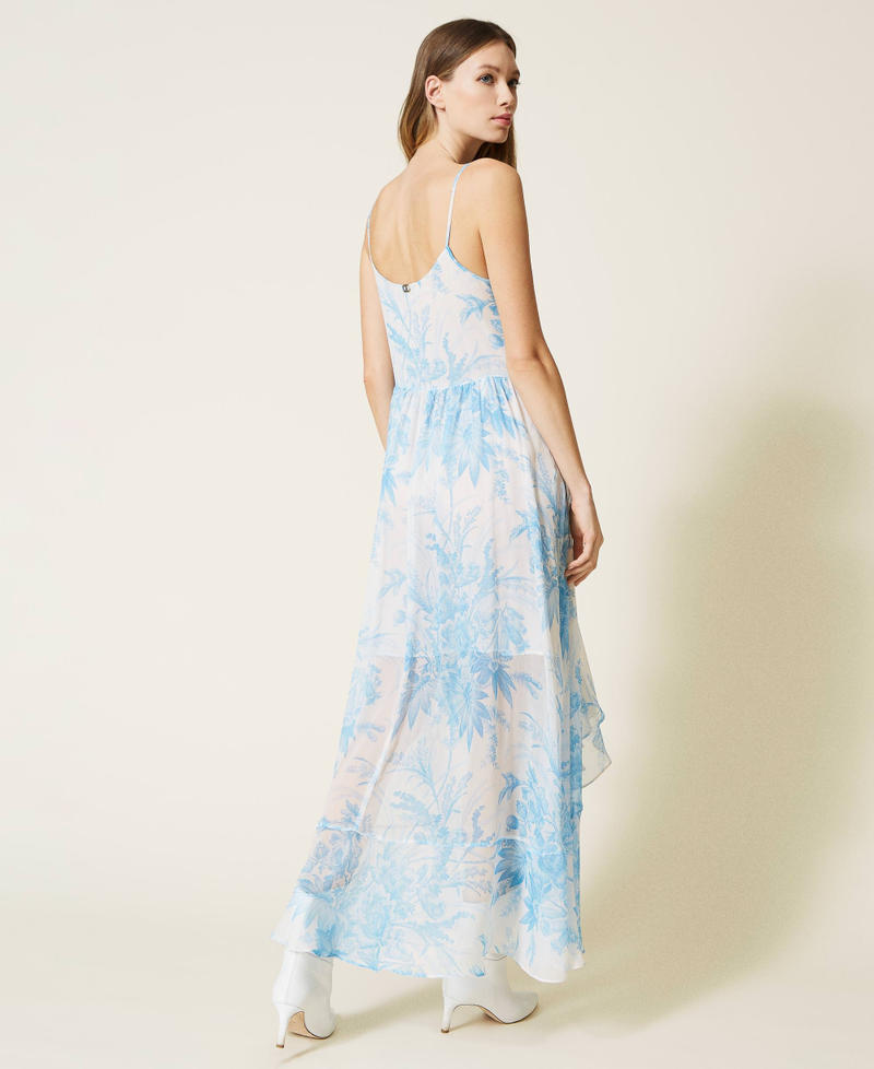 Long dress with toile de Jouy floral print “Snow” White Sanderson Flower Print / Light Blue Woman 221TP2711-05
