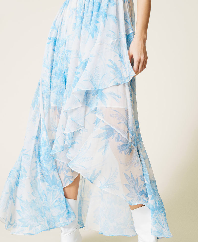 Long dress with toile de Jouy floral print “Snow” White Sanderson Flower Print / Light Blue Woman 221TP2711-06