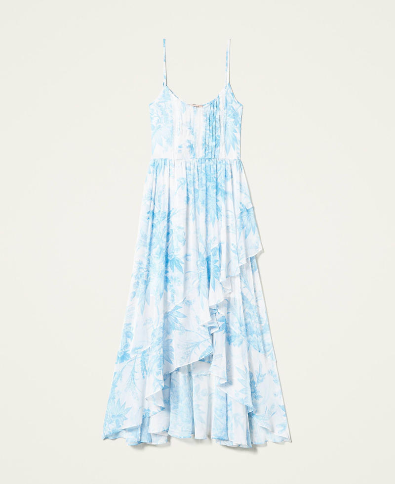 Long dress with toile de Jouy floral print “Snow” White Sanderson Flower Print / Light Blue Woman 221TP2711-0S