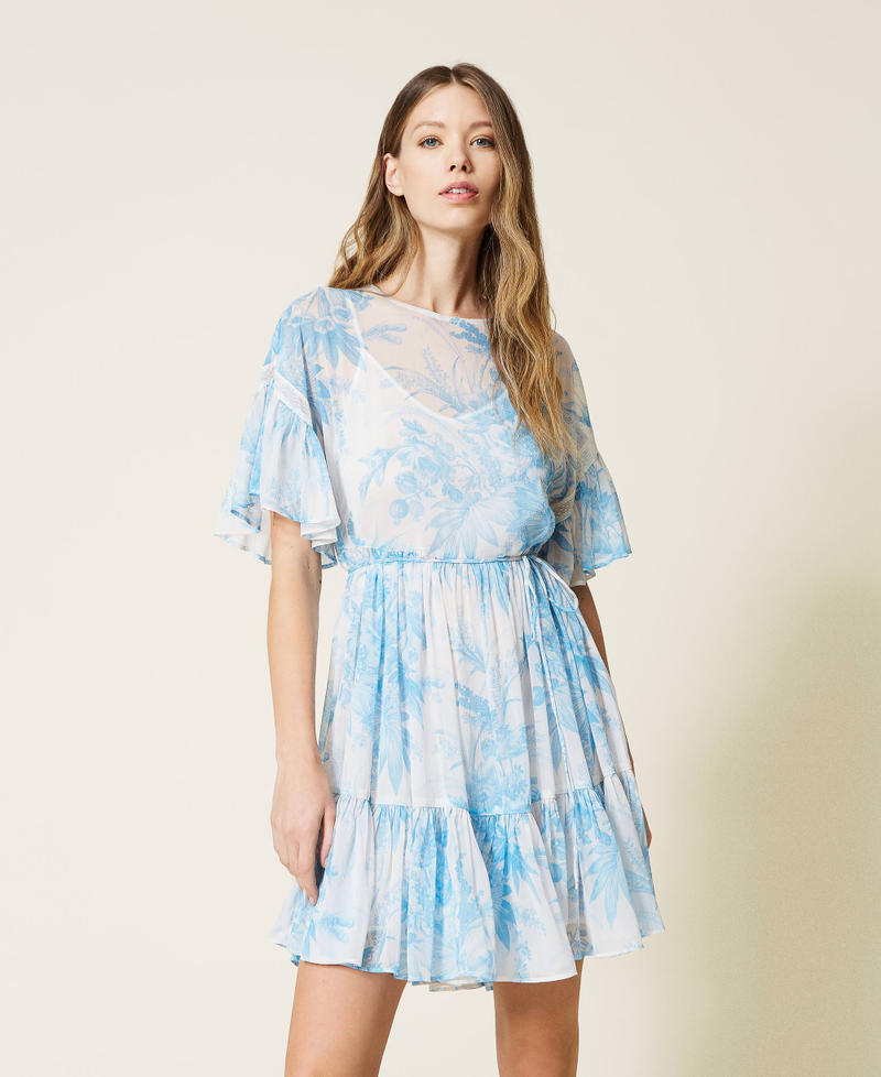 Robe avec imprimé floral toile de Jouy Imprimé Fleur Sanderson Blanc « Neige »/Bleu Femme 221TP2712-01