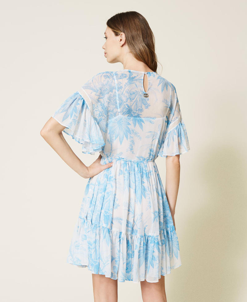 Robe avec imprimé floral toile de Jouy Imprimé Fleur Sanderson Blanc « Neige »/Bleu Femme 221TP2712-04