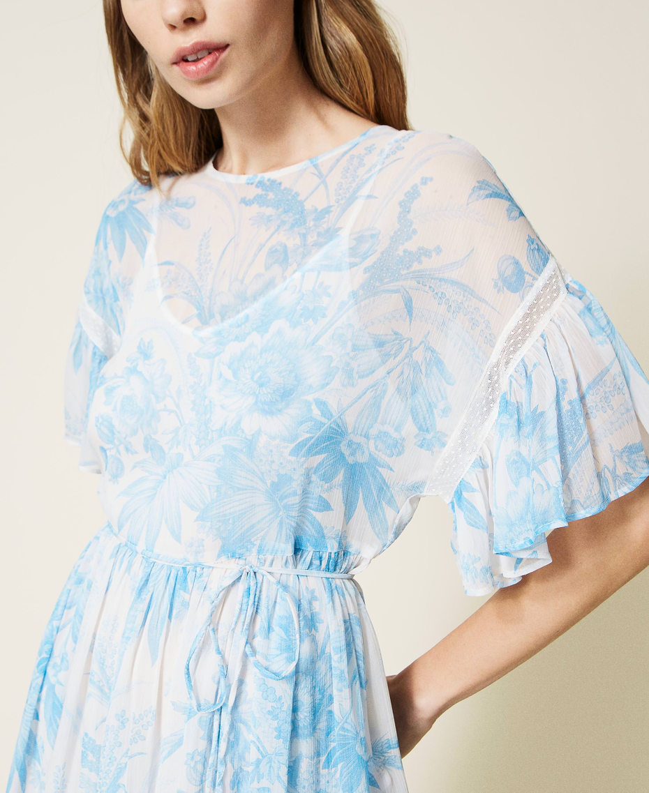 Robe avec imprimé floral toile de Jouy Imprimé Fleur Sanderson Blanc « Neige »/Bleu Femme 221TP2712-05