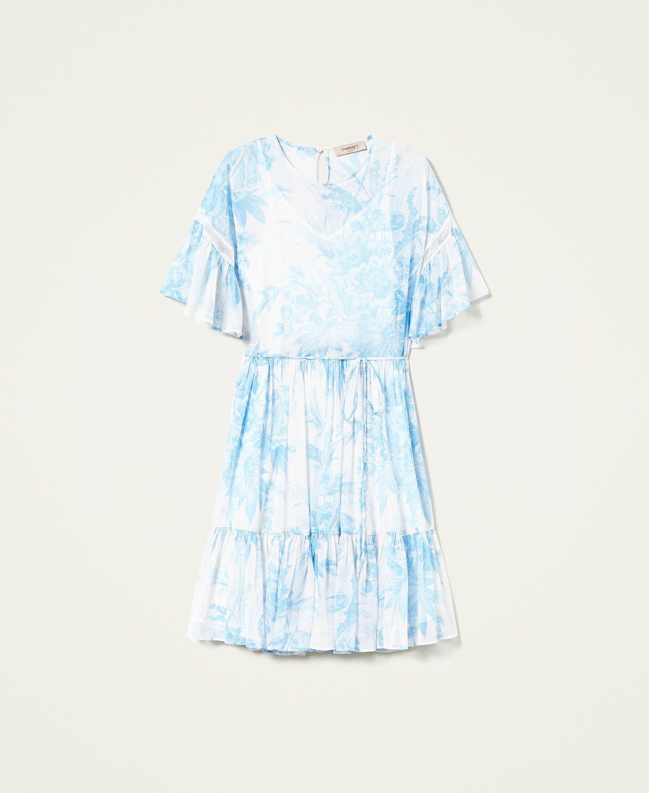 Robe avec imprimé floral toile de Jouy Imprimé Fleur Sanderson Blanc « Neige »/Bleu Femme 221TP2712-0S